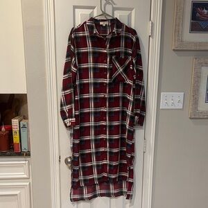 Entro Burgundy Plaid Shirt Dress With Pockets